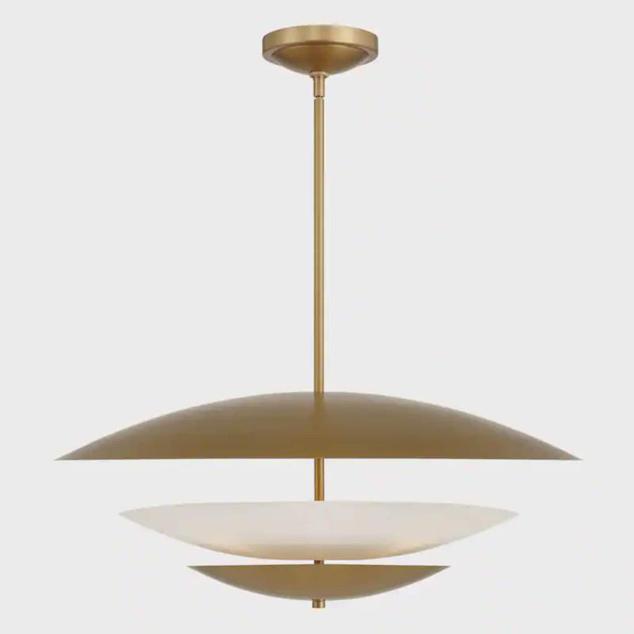 Handcrafted solid brass disc style chandelier with lacquered finish and contemporary minimalist design