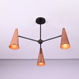Handcrafted copper cone chandelier with three lights, modern industrial ceiling fixture by Brass Leaf Studio