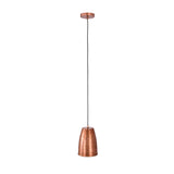 Full-length view of the Hudson Hammered Copper Bell Pendant Light with textured copper finish and ceiling canopy.
