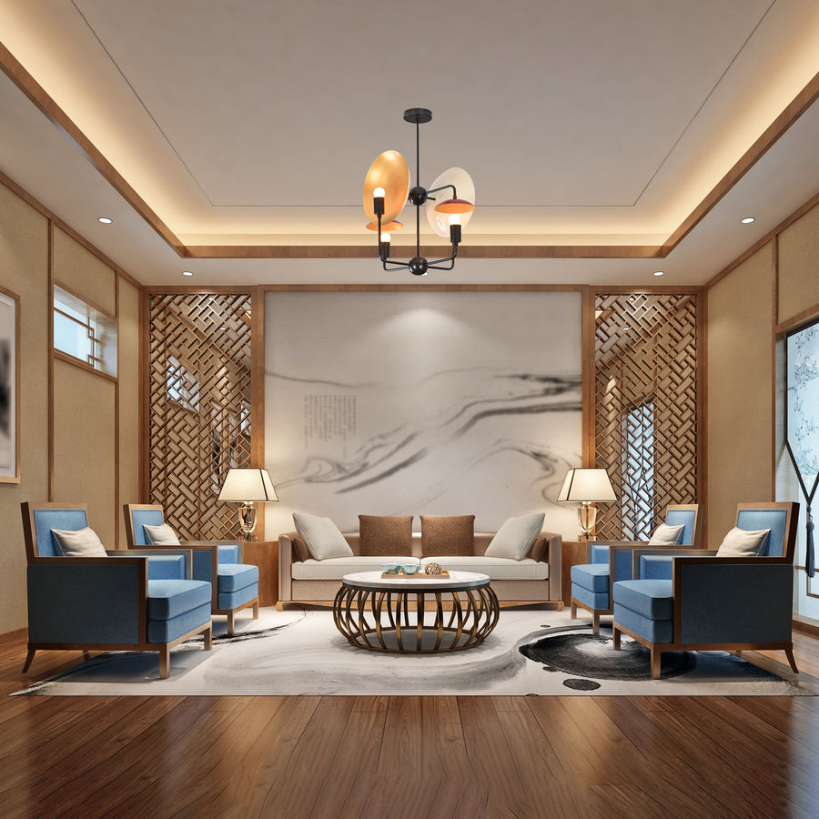 8-Light Full Brass Geometric Chandelier – Custom Modern Ceiling Pendant with Sculptural Bowl Shades |  - 32331