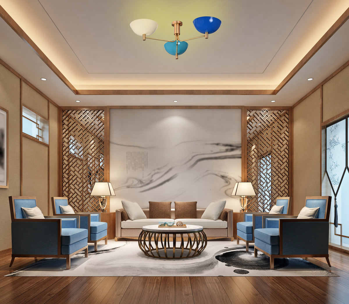 Modern Brass Flush Mount Ceiling Light | 3-Light Uplight Chandelier Custom Finish | Mid Century Modern Ceiling Fixture - 32339