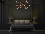 Customizable 12-Light Brass Sputnik Chandelier – Industrial Mid-Century Modern Bare Bulb Starburst Pendant Light - 32143