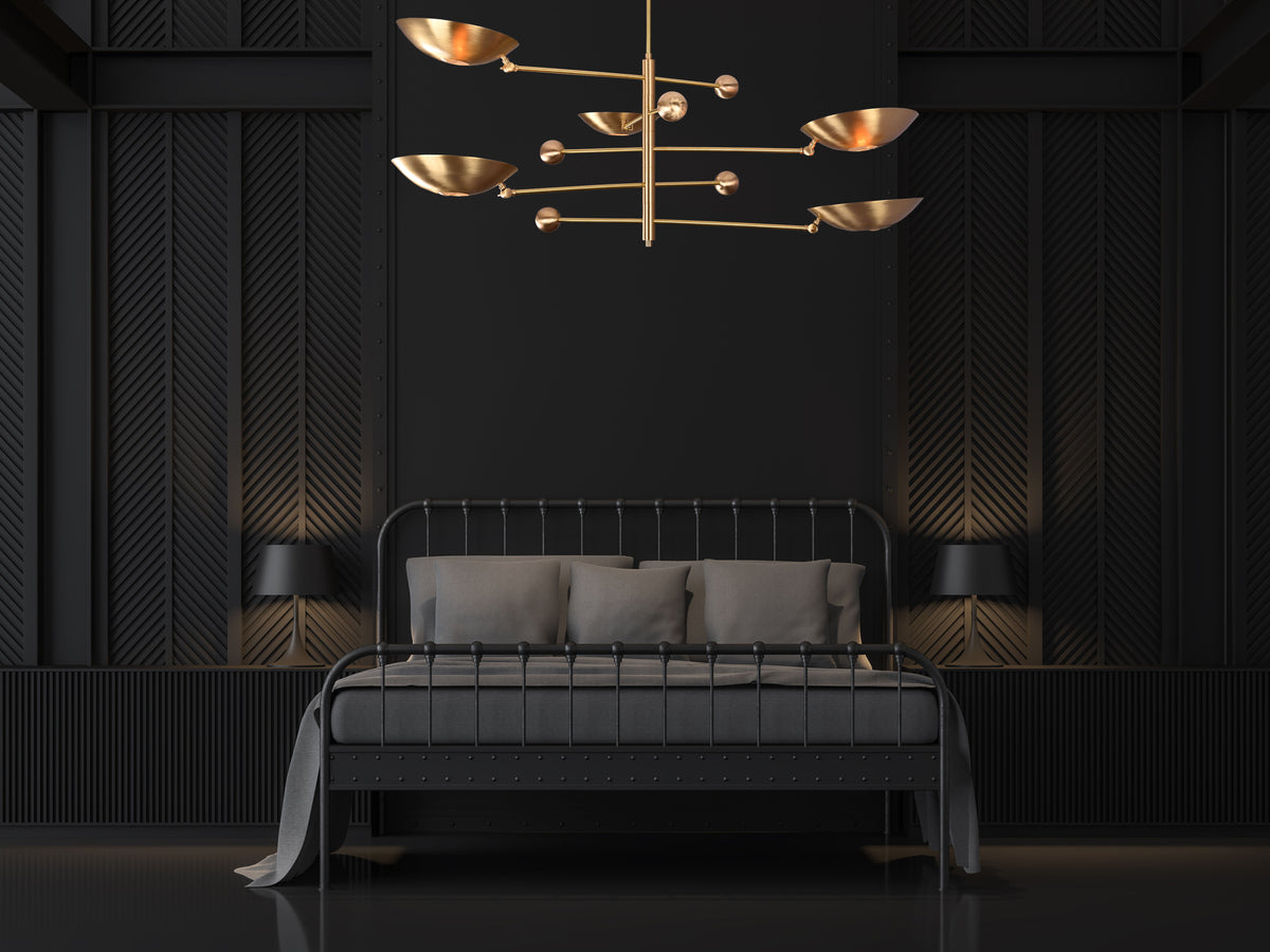 Five-Light Sculptural Brass Chandelier – Handcrafted Mid-Century Modern Luxury Ceiling Light | Custom Size & Finish - 32307