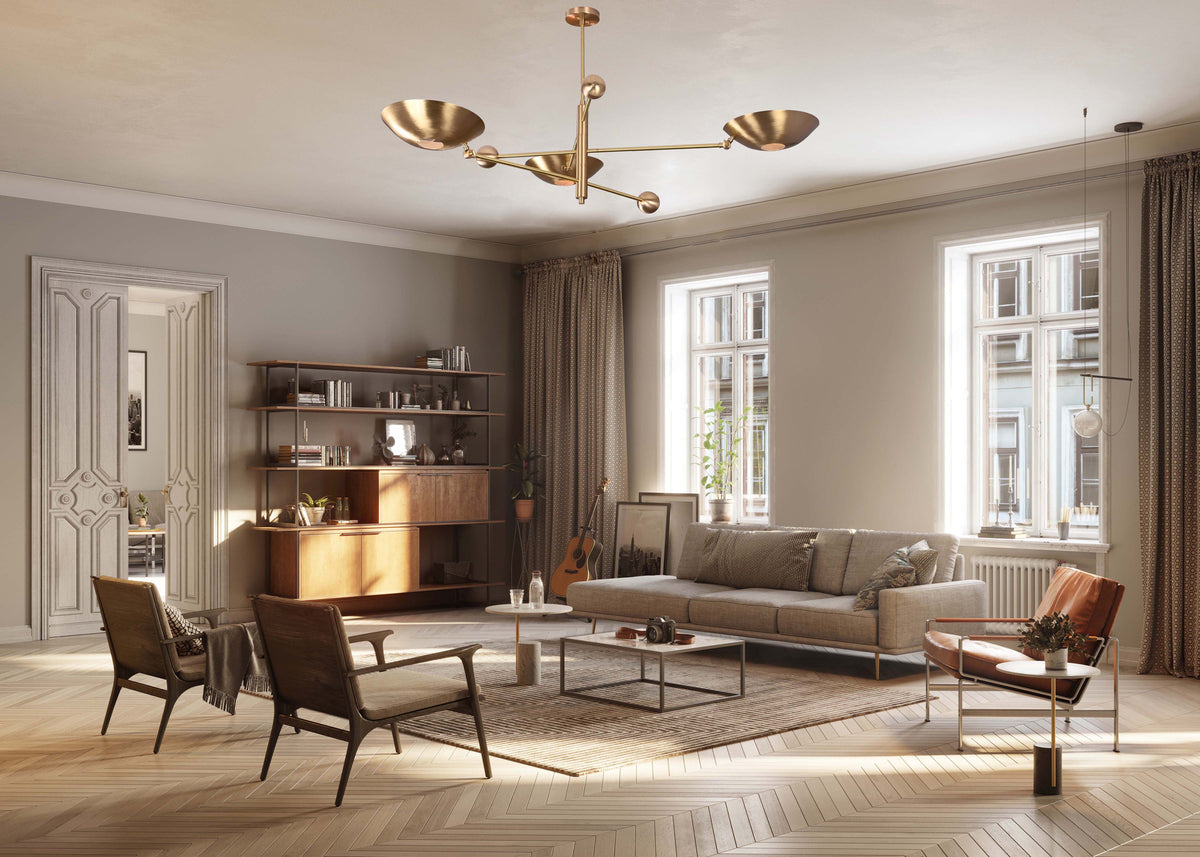 Modern Brass Chandelier | Adjustable Mid-Century Pendant Light | 3-Light Ceiling Fixture | Natural Brass or Custom Finishes | Handmade Lighting - 32326