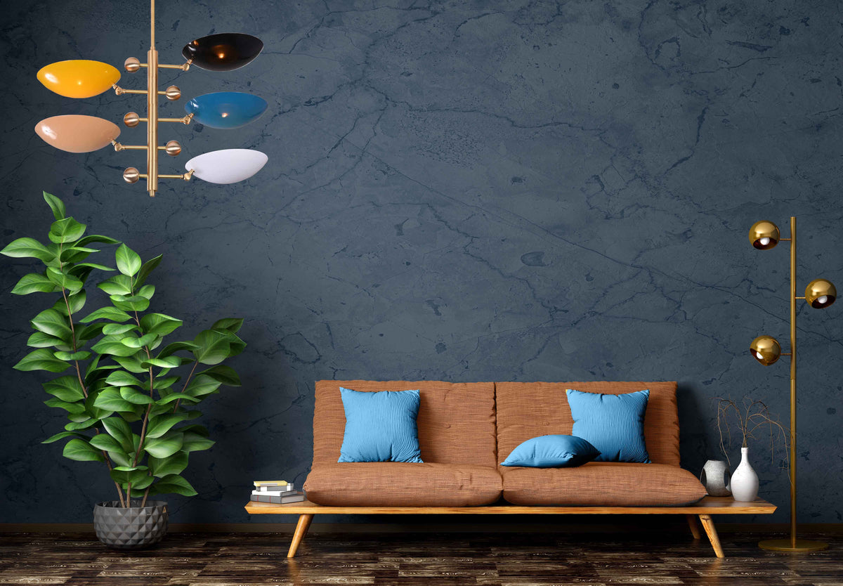 Modern Customizable Brass Chandelier | Mid-Century Ceiling Lamp | Contemporary Home Lighting | ColorfSemi Flush Ceiling Fixture - 32330