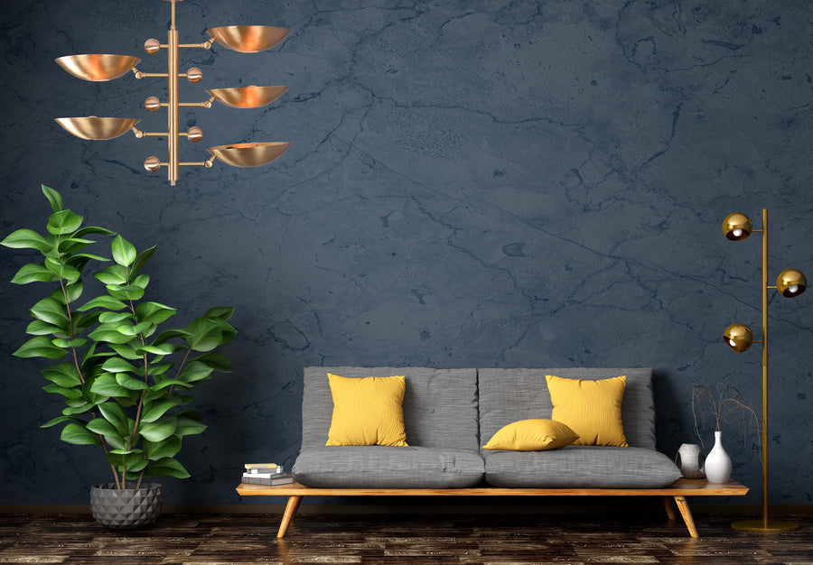 Modern Brass Chandelier | Mid-Century Uplight Ceiling Light Fixture - 32332