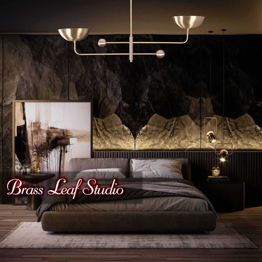 Modern Brass Chandelier | Adjustable Statement Lighting Fixture | Ceiling Mounted Light |  - 32246