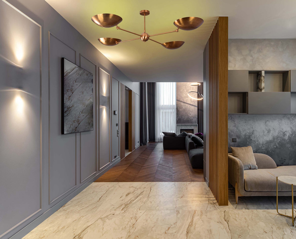 4-Light Uplight Brass Chandelier – Custom Mid-Century Modern Sculptural Ceiling Light |  & Handmade - 32337