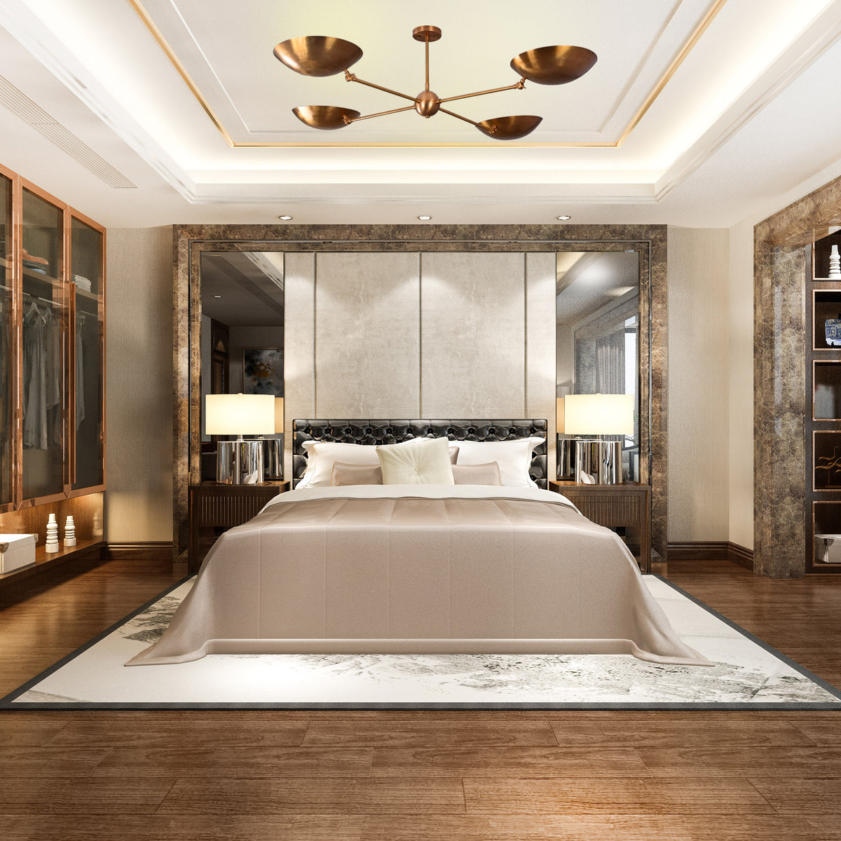 4-Light Uplight Brass Chandelier – Custom Mid-Century Modern Sculptural Ceiling Light |  & Handmade - 32337