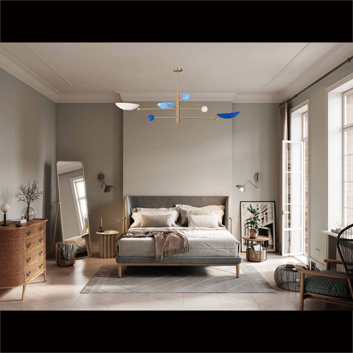 Modern Brass Chandelier | Adjustable Mid-Century Pendant Light | 3-Light Ceiling Fixture | Natural Brass or Custom Finishes | Handmade Lighting - 32298