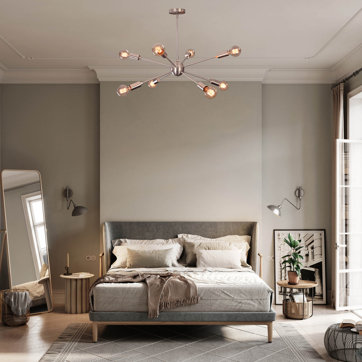 8-Light Sputnik Ceiling Chandelier – Custom Modern Mid-Century Light Fixture |  - 32341