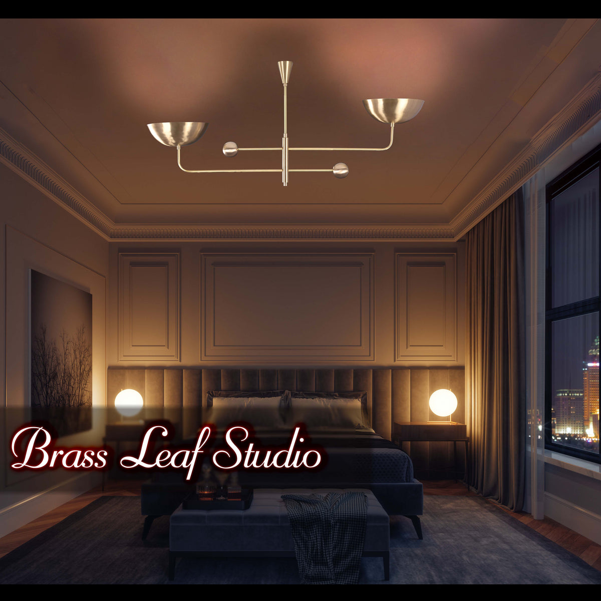 Modern Brass Chandelier | Adjustable Statement Lighting Fixture | Ceiling Mounted Light |  - 32246