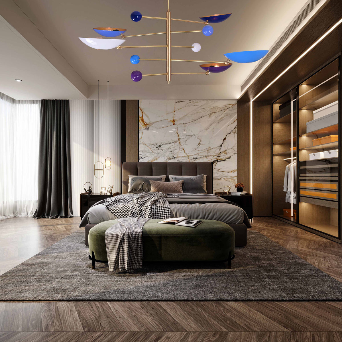 Five-Light Sculptural Brass Chandelier – Handcrafted Mid-Century Modern Luxury Ceiling Light | Custom Size & Finish - 32305