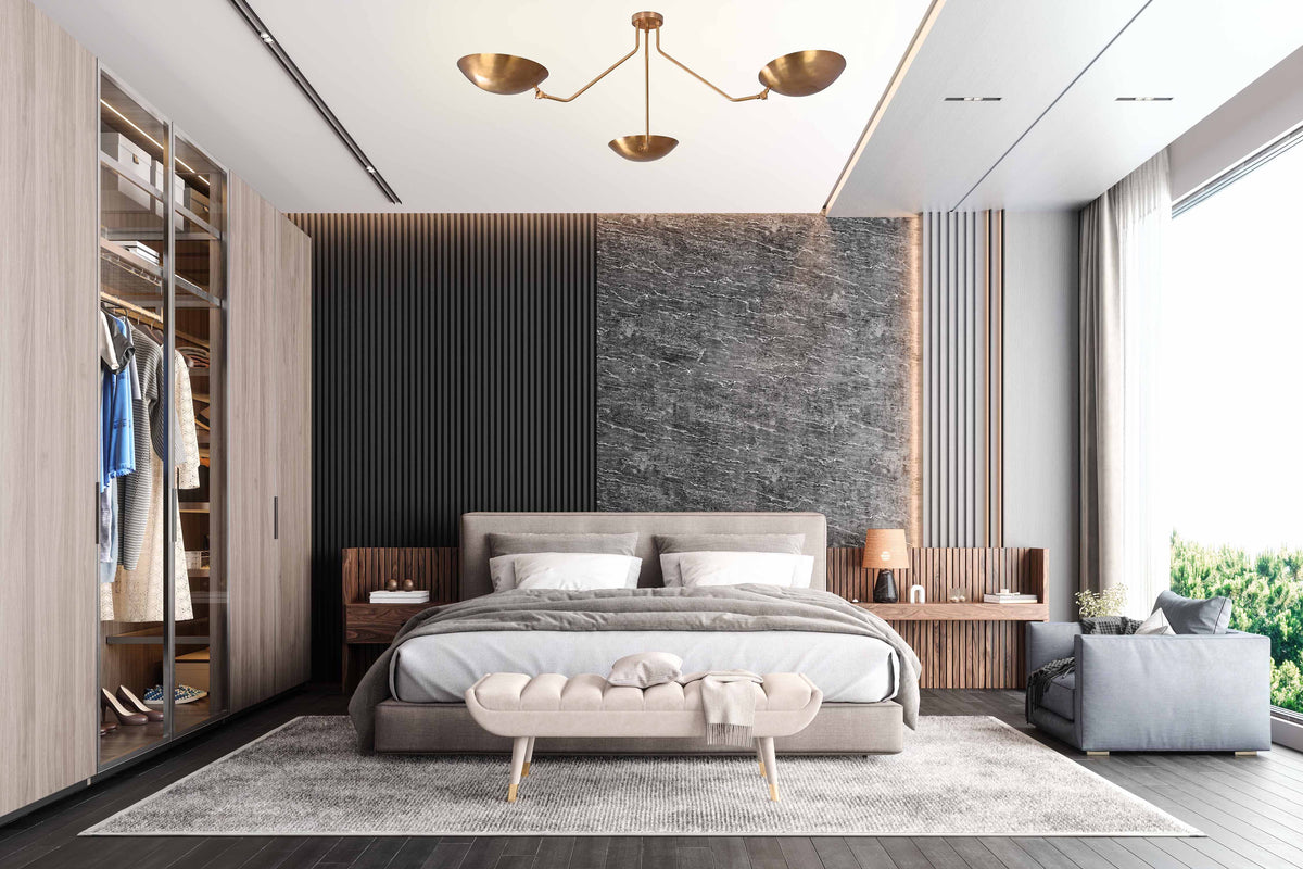 Mid-Century Modern Brass Chandelier | Customizable Flush-Mount Ceiling Light 3-Arm Adjustable Light Fixture - 32334