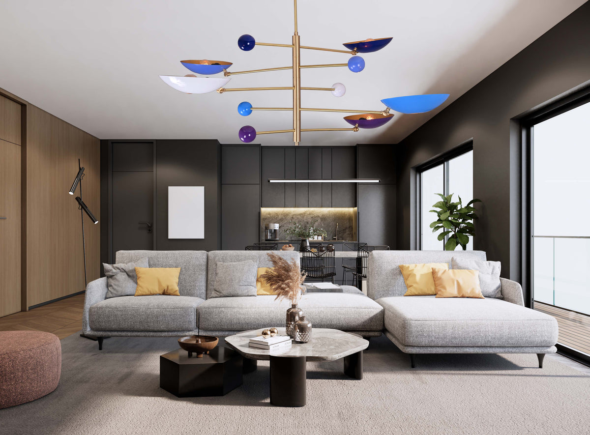 Five-Light Sculptural Brass Chandelier – Handcrafted Mid-Century Modern Luxury Ceiling Light | Custom Size & Finish - 32305