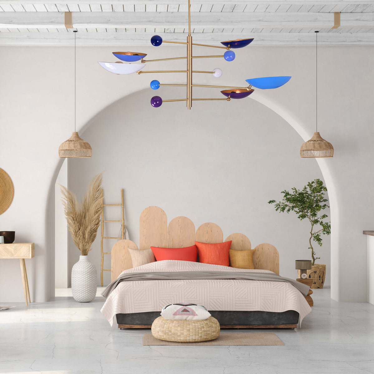 Five-Light Sculptural Brass Chandelier – Handcrafted Mid-Century Modern Luxury Ceiling Light | Custom Size & Finish - 32305