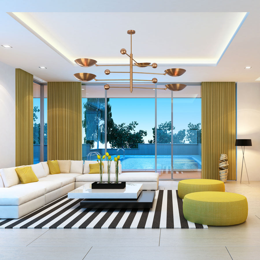 Five-Light Sculptural Brass Chandelier – Handcrafted Mid-Century Modern Luxury Ceiling Light | Custom Size & Finish - 32344