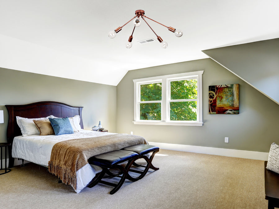 Modern 6-Light Copper Chandelier – Sputnik Style Ceiling Fixture with Globe Bulbs - 32210