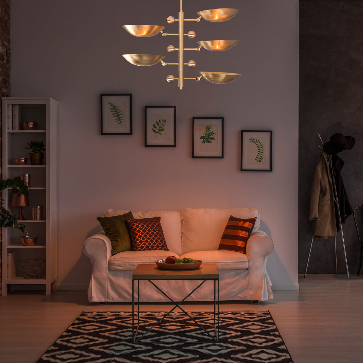 Modern Customizable Brass Chandelier | Mid-Century Ceiling Lamp | Contemporary Home Lighting | ColorfSemi Flush Ceiling Fixture - 32335