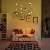 Customizable 12-Light Brass Sputnik Chandelier – Industrial Mid-Century Modern Bare Bulb Starburst Pendant Light - 32143