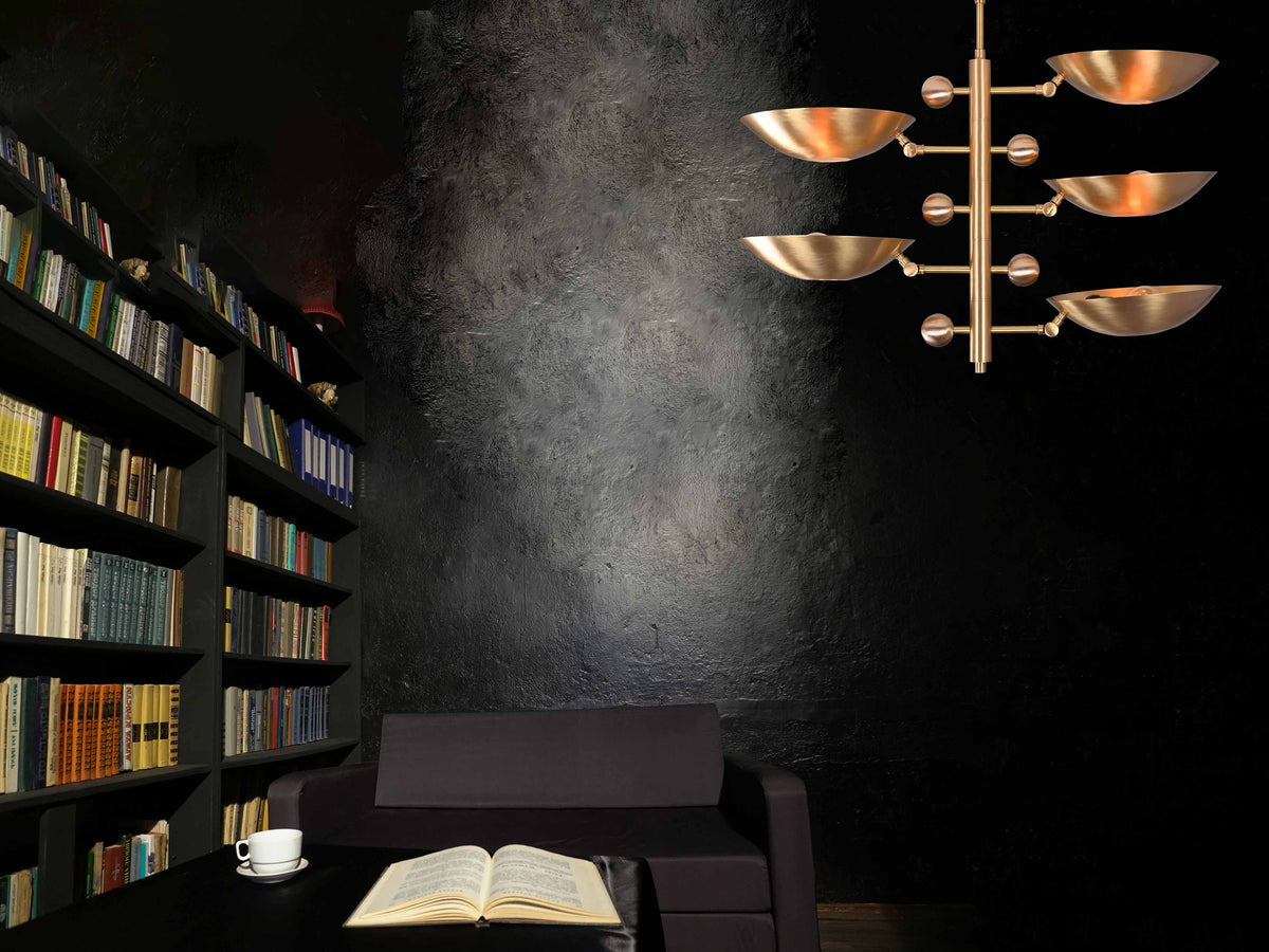 Modern Brass Chandelier | Mid-Century Uplight Ceiling Light Fixture - 32332