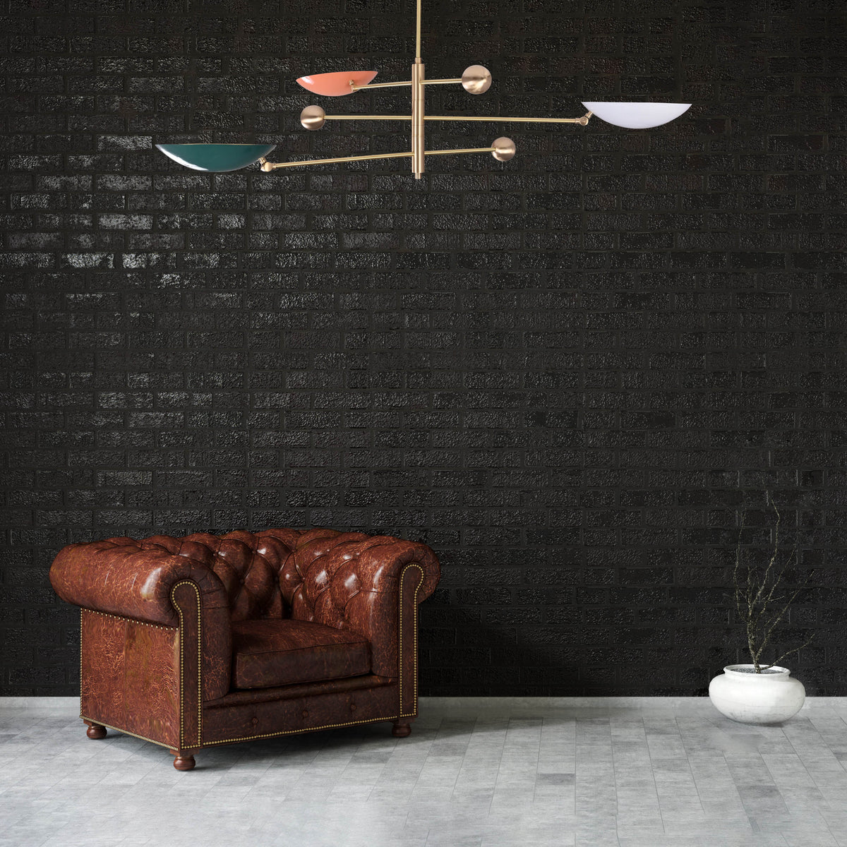 Modern Brass Chandelier | Custom 3-Light Ceiling Fixture | Mid-Century Minimalist Light |  Uplighting Pendant | Handmade to Order - 32300