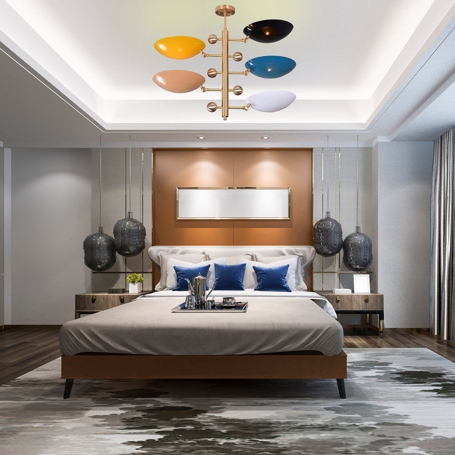 Modern Customizable Brass Chandelier | Mid-Century Ceiling Lamp | Contemporary Home Lighting | ColorfSemi Flush Ceiling Fixture - 32330