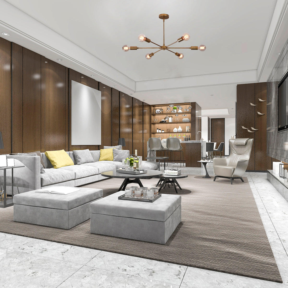 Minimalist 8-Light Copper Sputnik Chandelier – Mid-Century Modern Industrial Pendant Ceiling Fixture with Exposed Bulbs - 32145