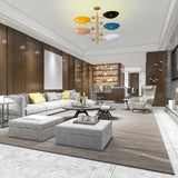 Modern Customizable Brass Chandelier | Mid-Century Ceiling Lamp | Contemporary Home Lighting | ColorfSemi Flush Ceiling Fixture - 32330