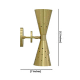 Ibiza perforated brass wall sconce with brushed brass finish and sculptural hourglass shaped double cone design