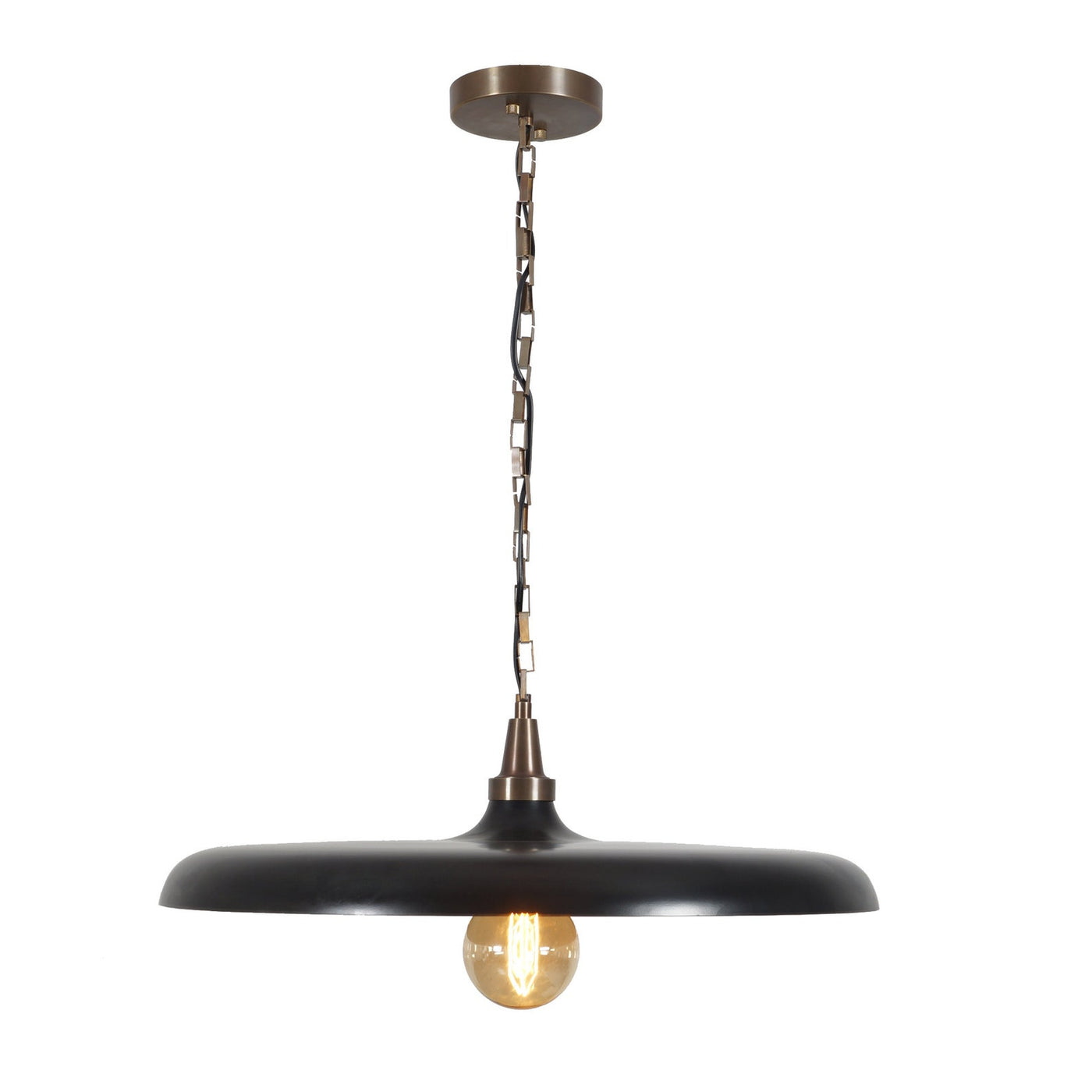 Modern dome-shaped brass pendant light with chain suspension handcrafted by Brass Leaf Studio