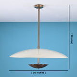 Large handmade brass pendant light measuring 30 inches wide by 33 inches high, featuring a sculptural dome design with customizable finishes.