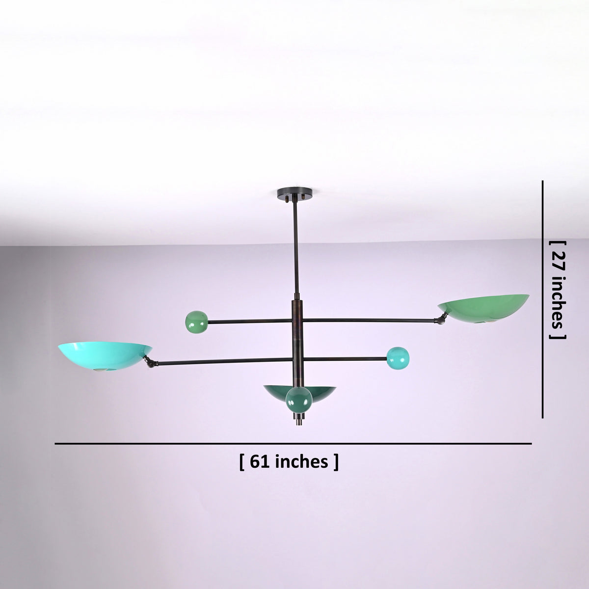 Dimensions of handmade Sputnik chandelier with disc shades – 61 inch wide and 27 inch tall