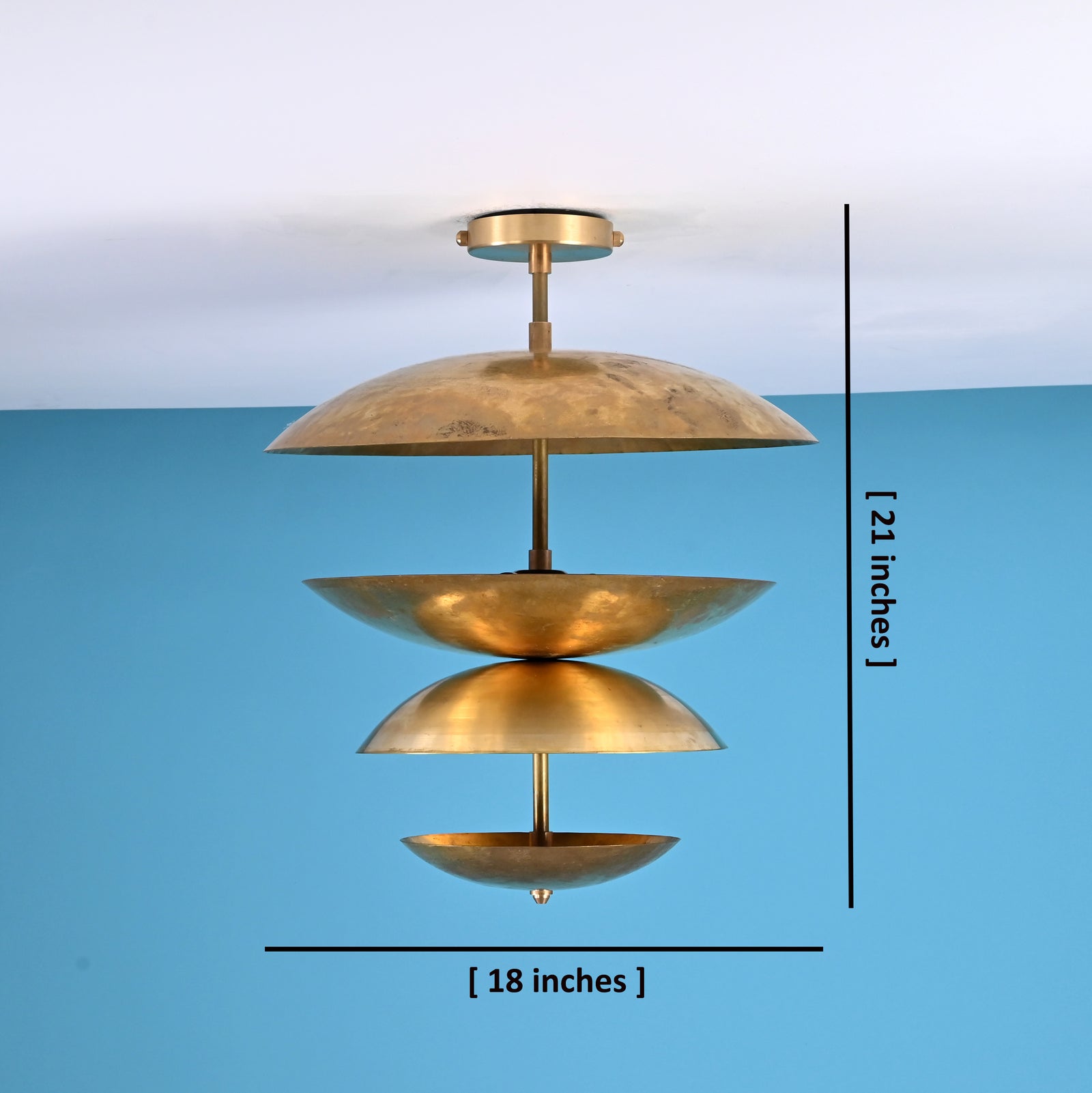 Size guide for Handmade 3-Light Brass Flushmount Chandelier with Disc Shades – Modern Industrial Ceiling Light by Brass Leaf Studio 33105