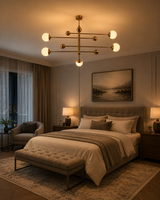Linear globe chandelier dimension image showing 52 inch width and 35 inch height for size reference