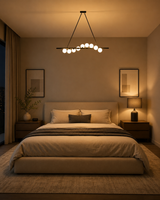 Linear pendant chandelier with nine opal globes and matte black frame shown clearly for product detail reference