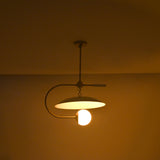 Globe ceiling light photographed on white background with saucer shade and elegant curved frame