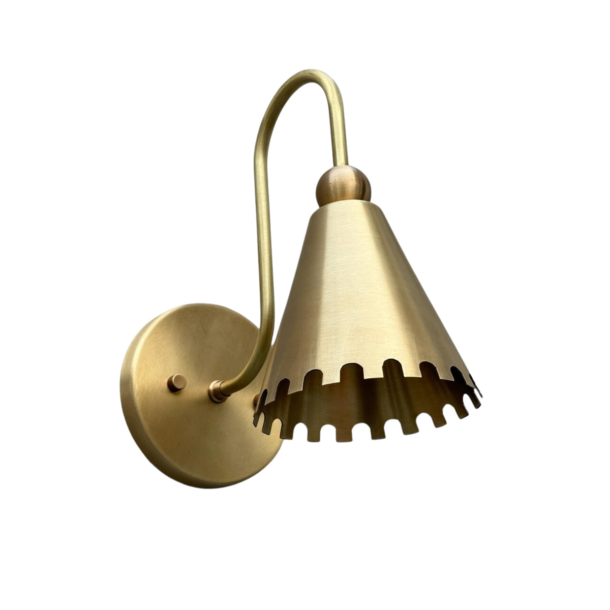 Close-Up of Luna Scalloped Cone Wall Sconce with Handcrafted Brass Shade Model 32703