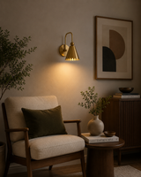 Luna Scalloped Cone Wall Sconce 10 Inch Installed in a Modern Living Room Model 32703