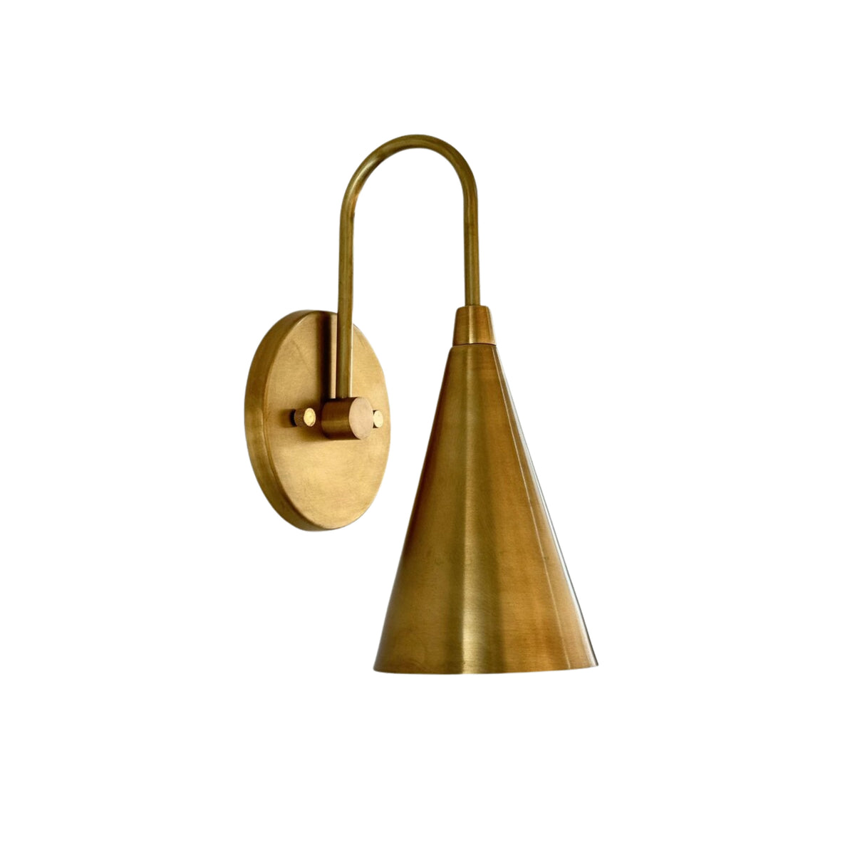 Luna Tapered Cone Wall Sconce Model 32705 handcrafted solid brass minimalist wall light front view.