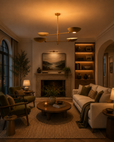 Luxury dining room chandelier with four bowl shades creating warm ambient lighting above interior seating