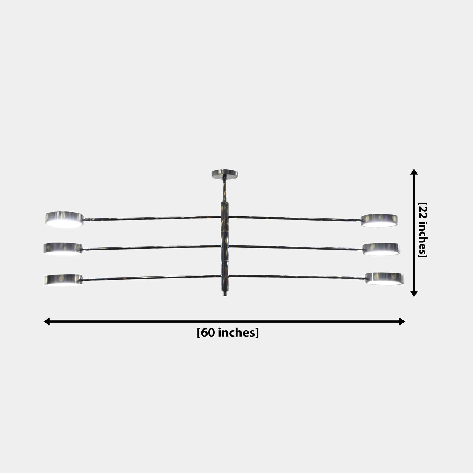 Size guide for Madrid 6-Light LED 3-Arm Pendant Light – Natural Black Brass Ceiling Fixture 33393