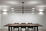 Madrid linear LED ceiling fixture featuring a solid brass frame, long horizontal arms, and modern round light heads