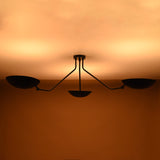 Elegant matte black brass ceiling light glowing softly in modern minimalist interior setting