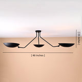 Matte black 3-light brass ceiling light with 46-inch width and 15-inch height handcrafted by Brass Leaf Studio