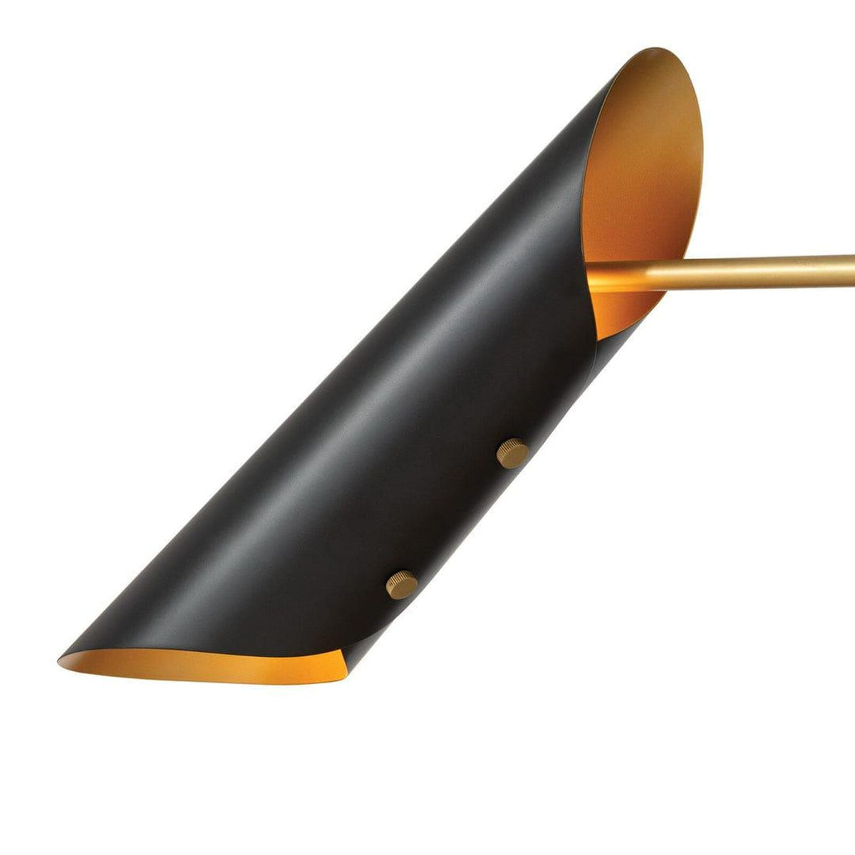 Matte black brass cone light shade with gold interior finish creating warm ambient lighting