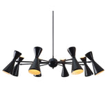 Handcrafted 8-arm double cone brass chandelier in matte black finish with up and down lighting by Brass Leaf Studio