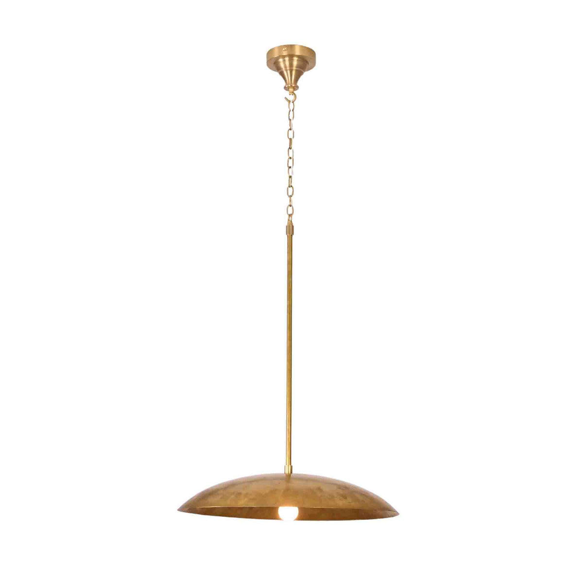 Mid century brass dome pendant light with simple round shade and chain suspension for refined interior spaces