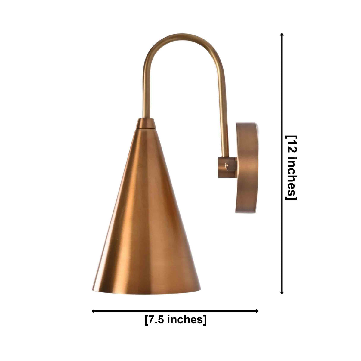 Mid century cone wall light shown from side angle with round backplate and warm downward lighting design