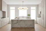 Mid-century style globe Sputnik chandelier with full brass structure and elegant frosted glass shades